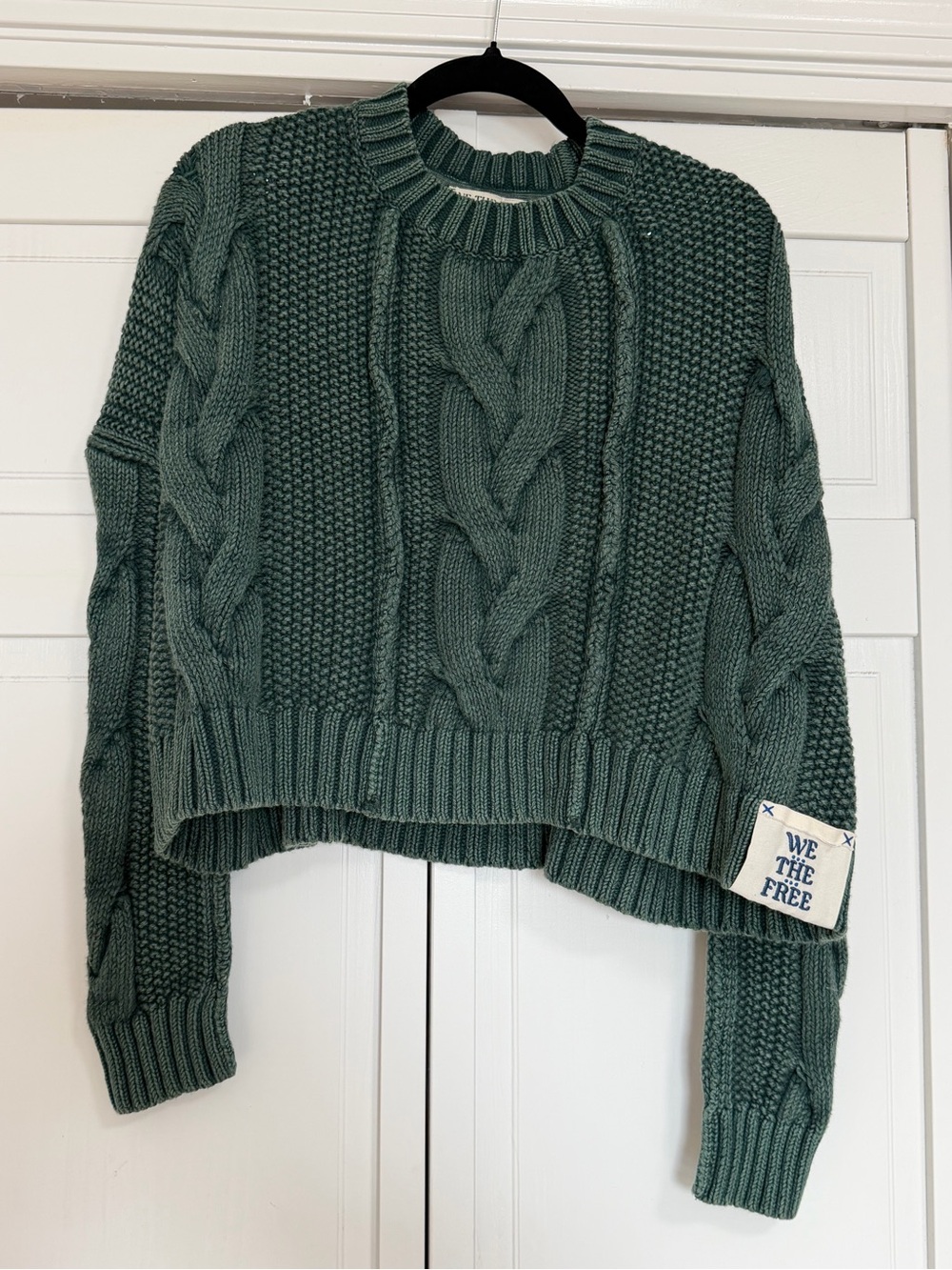 We The Free Forest Green Chunky Cable Crewneck Sweater